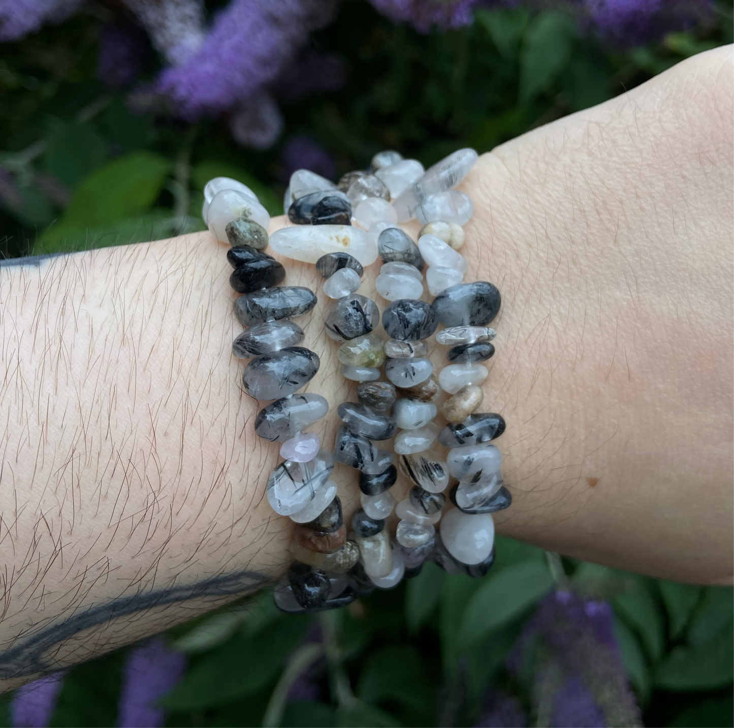 Black Tourmaline in Quartz Chip Bracelet